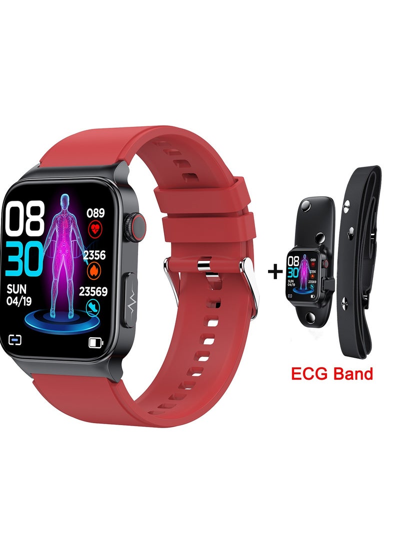 AROAQ Smart Watch, Fitness Tracker With Heart Rate Monitor, Red Silicon ECG Multifunctional Smart Watch, Waterproof Activity Tracker For Android And Ios Phones - Image 1