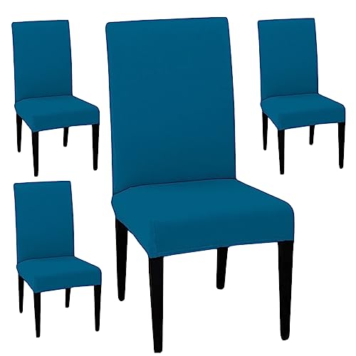 HOTKEI Pack of 4 Airforce Blue Color 200 GSM Elastic Stretchable Dining Table Chair Seat Cover Protector Slipcover for Dining Table Chair Covers Stretchable 1 Piece Set of 4 Seater - Image 1