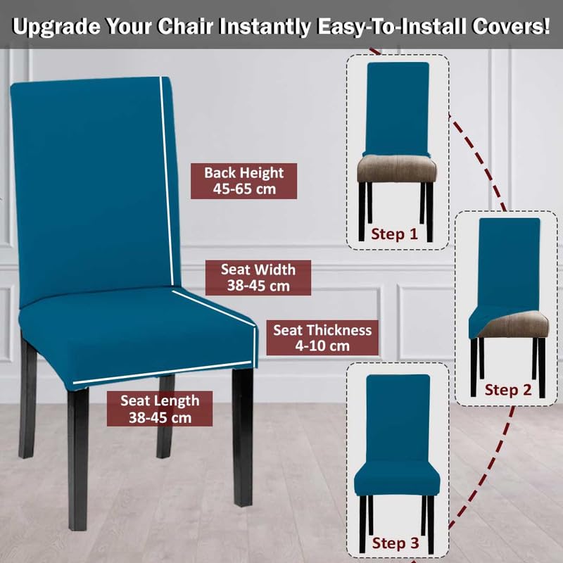 HOTKEI Pack of 4 Airforce Blue Color 200 GSM Elastic Stretchable Dining Table Chair Seat Cover Protector Slipcover for Dining Table Chair Covers Stretchable 1 Piece Set of 4 Seater - Image 3