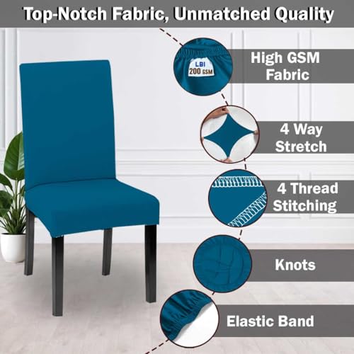 HOTKEI Pack of 4 Airforce Blue Color 200 GSM Elastic Stretchable Dining Table Chair Seat Cover Protector Slipcover for Dining Table Chair Covers Stretchable 1 Piece Set of 4 Seater - Image 4