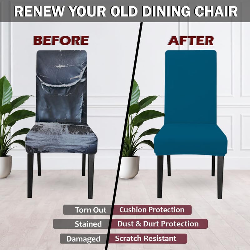 HOTKEI Pack of 4 Airforce Blue Color 200 GSM Elastic Stretchable Dining Table Chair Seat Cover Protector Slipcover for Dining Table Chair Covers Stretchable 1 Piece Set of 4 Seater - Image 2