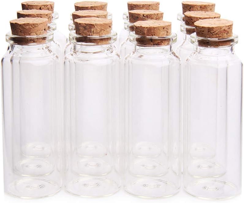 Danmu Worldwide simple practical design 12 Mini Glass Bottles, 40ml, 1.18" x 3.14", Wood Cork Stoppers, Vials, Jars for Wedding & Baby Shower Favors, DIY Craft Flexible sizing options - Image 1