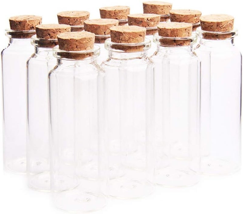 Danmu Worldwide simple practical design 12 Mini Glass Bottles, 40ml, 1.18" x 3.14", Wood Cork Stoppers, Vials, Jars for Wedding & Baby Shower Favors, DIY Craft Flexible sizing options - Image 2