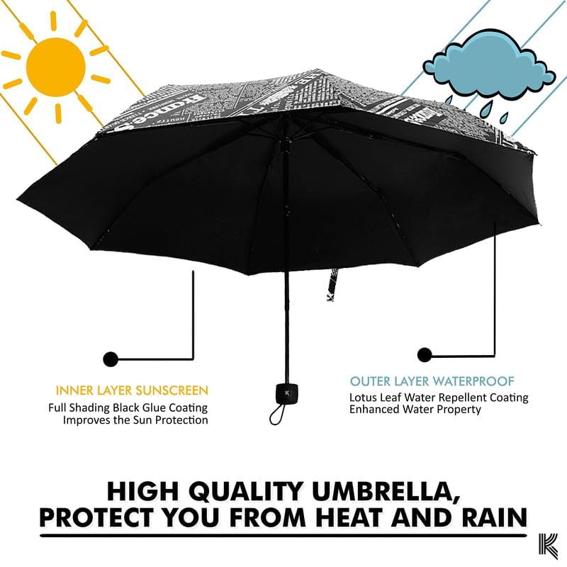 Kraptick News-Paper Printed Umbrella, Umbrella for Rain, Wind Proof Umbrella, Water-Proof Umbrella for Men/Women/Boys/Girls/Kids, Travel Umbrella with Manual Mechanisms for Open and Close (Black) - Image 3