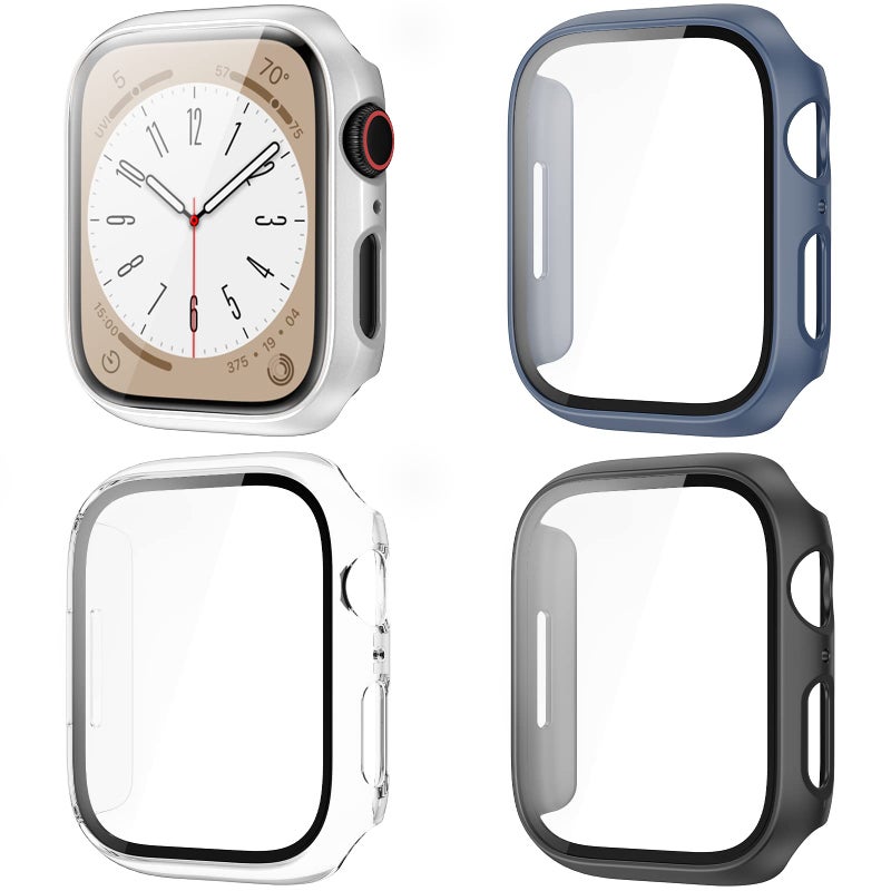 REPLUTO Apple Watch Series 8/7 45mm 4-Pack Screen Protector Case, Built-in Tempered Glass, Hard PC Full Cover Bumper - Image 3