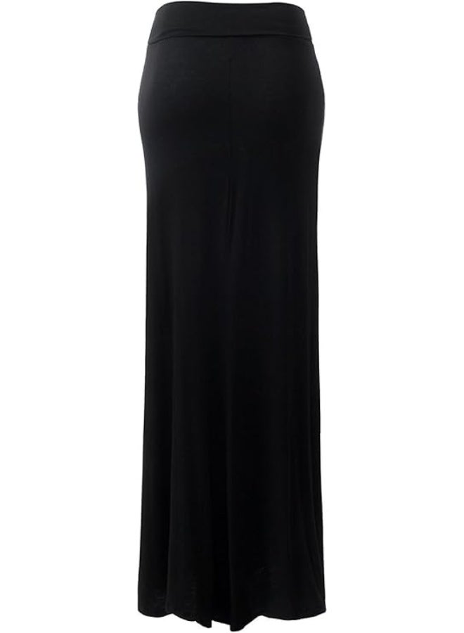 URBAN K Womens Basic Foldable High Waist Maxi Skirt Black - Image 1