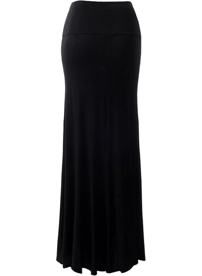 URBAN K Womens Basic Foldable High Waist Maxi Skirt Black - Image 4