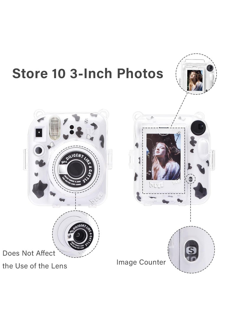 Clear Case Compatible With Fujifilm Instax Mini 12 Instant Camera Transparent Protective Case With Photo Storage Pocket Cute Sticker And Strap - Image 2