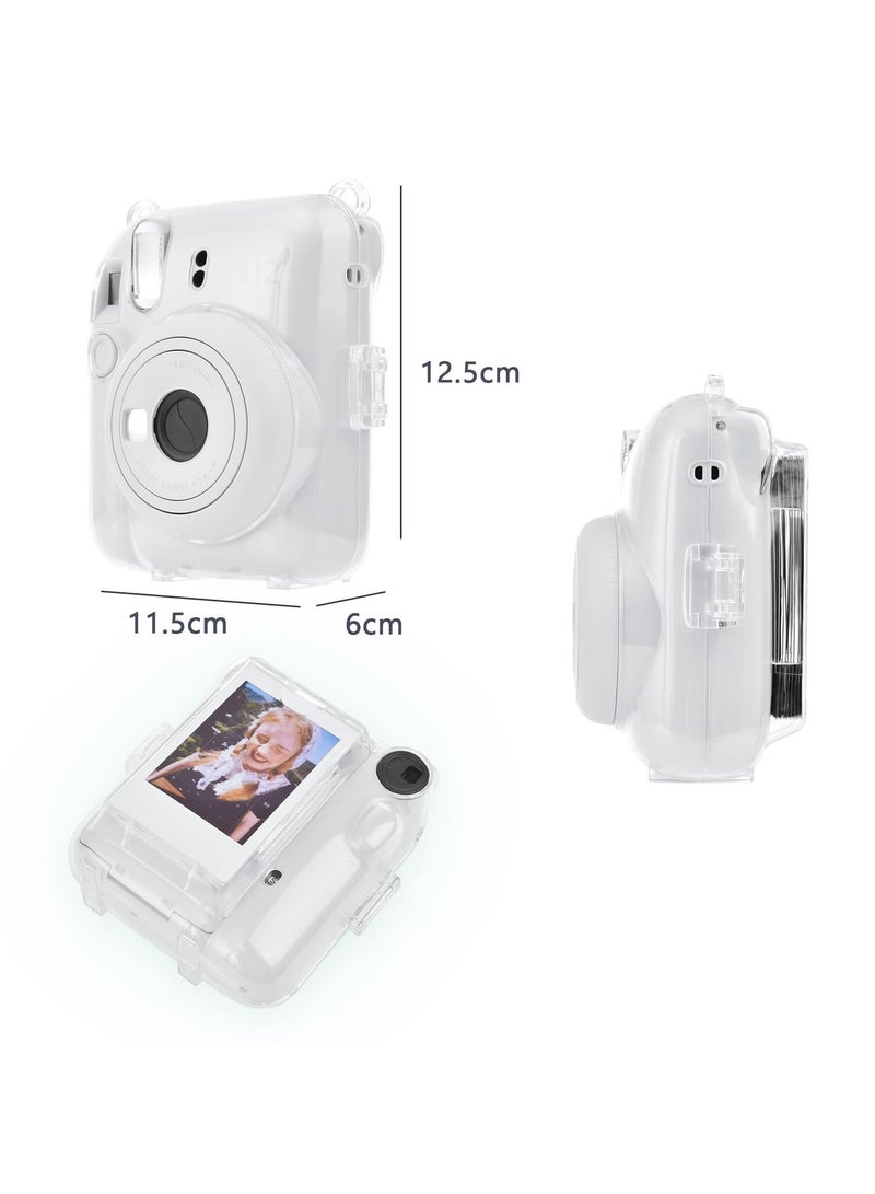 Clear Case Compatible With Fujifilm Instax Mini 12 Instant Camera Transparent Protective Case With Photo Storage Pocket Cute Sticker And Strap - Image 3