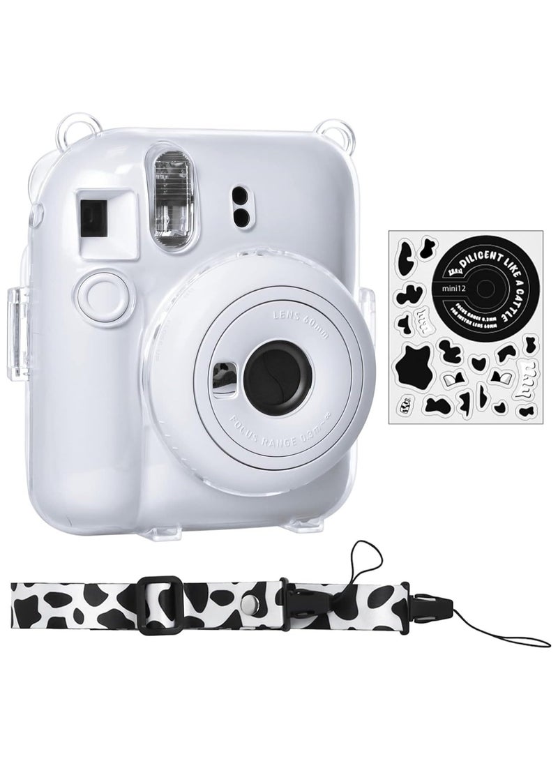 Clear Case Compatible With Fujifilm Instax Mini 12 Instant Camera Transparent Protective Case With Photo Storage Pocket Cute Sticker And Strap - Image 1