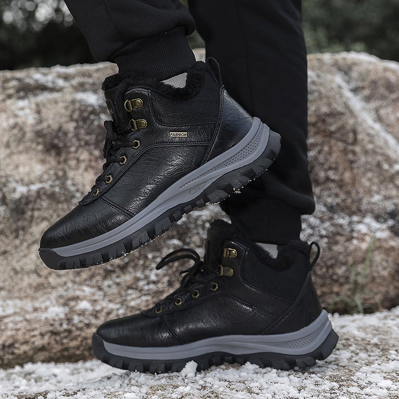 Explosions Labor Insurance Shoes Outdoor Mid-Help Cotton Shoes Men'S Leather Casual Men'S Shoes Warm Boots Men'S Hair - Image 4