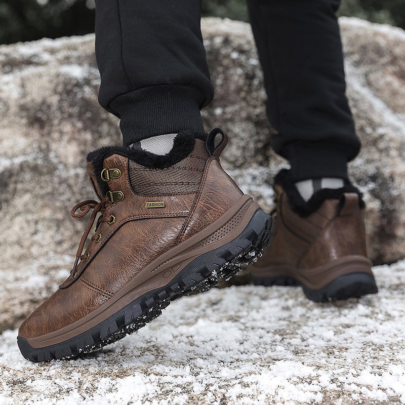 Explosions Labor Insurance Shoes Outdoor Mid-Help Cotton Shoes Men'S Leather Casual Men'S Shoes Warm Boots Men'S Hair - Image 3