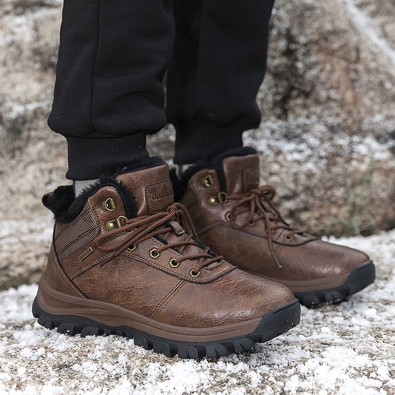 Explosions Labor Insurance Shoes Outdoor Mid-Help Cotton Shoes Men'S Leather Casual Men'S Shoes Warm Boots Men'S Hair - Image 2