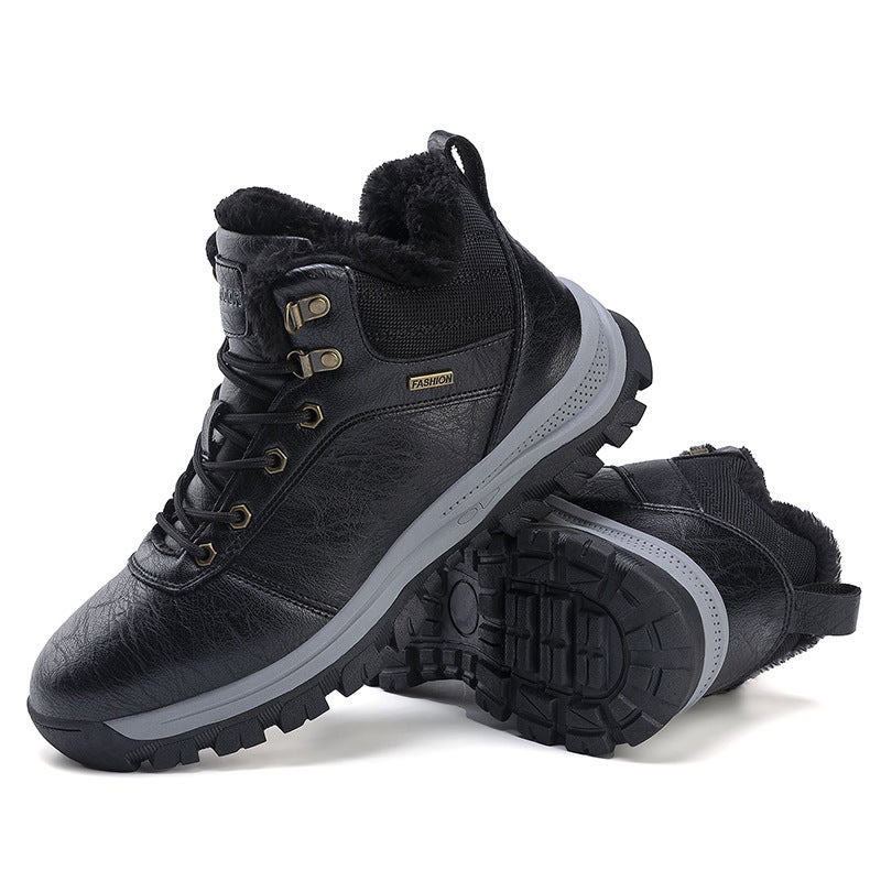 Explosions Labor Insurance Shoes Outdoor Mid-Help Cotton Shoes Men'S Leather Casual Men'S Shoes Warm Boots Men'S Hair - Image 1