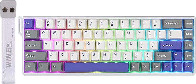 EPOMAKER AULA WIN68 HE لوحة المفاتيح المغناطيسية مع التشغيل القابل للتعديل ، لوحة مفاتيح تأثير القاعة مع تأخير 0.3ms ، لوحة مفاتيح مدمجة سلكية بنسبة 65٪ ، معدل استطلاع 8000 هرتز ، تبادل ساخن (رمادي وأبيض وأزرق) - Image 1