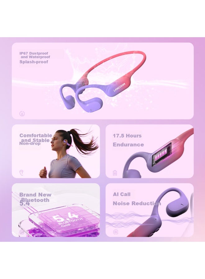 Langston Lanston Airwave Pro Bluetooth Earphones Wireless Bone Conduction Concept For Sports Running Cycling Non-in-ear Suitable For Apple Huawei Xia I Phones Aurora Purple - Image 1