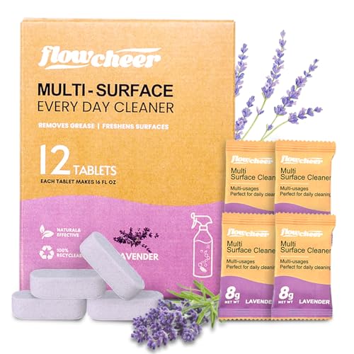 flowcheer Multi Surface Cleaner Refills -All Purpose Cleaning Tablets-Makes 192 fl oz(12 x 16 Fl oz) Bottles of Spray Cleaner for Household&Kitchen Cleaning-Lavender Scent(Not Included Bottles) - Image 1