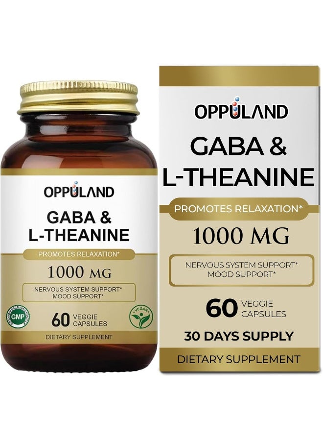 Oppuland GABA & L-Theanine - Promotes Relaxation | Nervous System Support | Mood Support -60 Veggie Capsules - Image 1