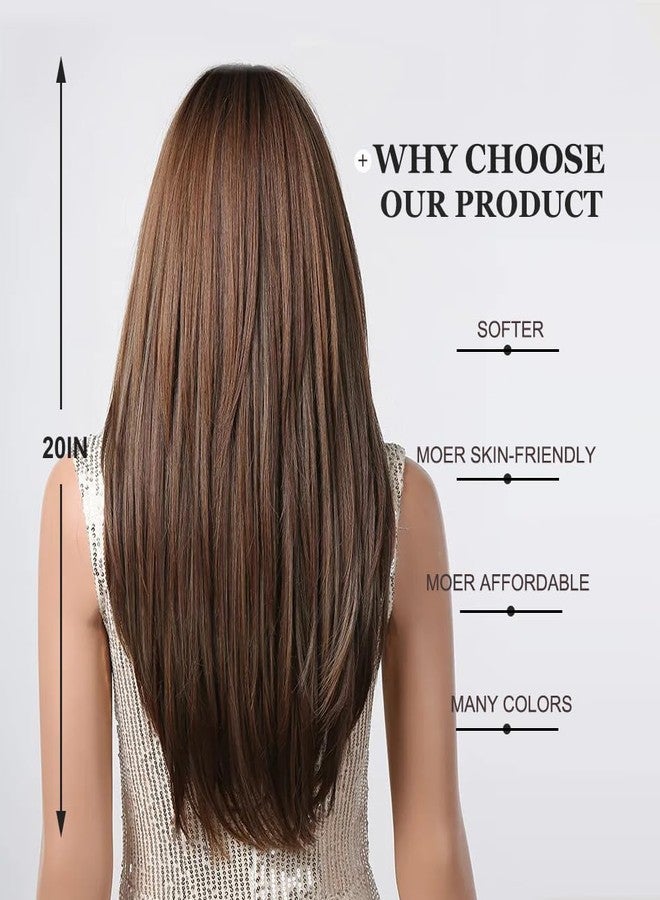Esmee Long Straight Brown with Highlight Wig with Fringe Natuaral Synthetic Hair Daily Party Wigs for Women - Image 4