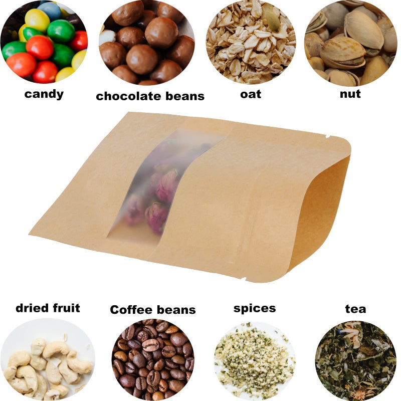 SHEUTSAN 500 Pack Kraft Bags with Window  3.5 x 5.5 Inches Stand Up Storage Pouches Ziplock Sealing Packaging Paper Bag Resealable Sample Bags for home and business use - Image 4