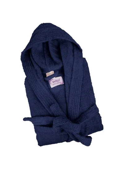 Bliss Casa Unisex Hooded Bathrobe - 100% Cotton, Super Soft, Highly Absorbent Bathrobes For Women & Men- Perfect for Everyday Use Navy Adult Size
