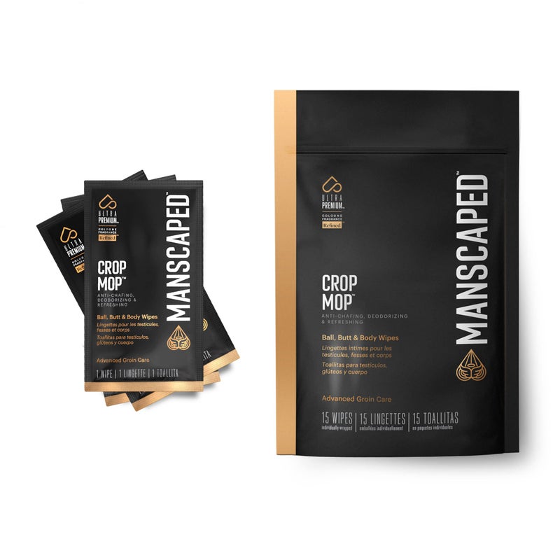 MANSCAPED® Crop Mop® On-The-Go Individually Wrapped Ball Wipes, Anti-Chafing Male Hygiene Body Wipes, Cleaning Wipe Designed for The Male Groin Area with Refreshing and Cooling Aloe Vera, 15 Pack - Image 1