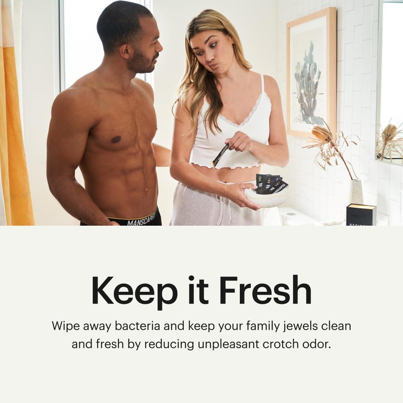 MANSCAPED® Crop Mop® On-The-Go Individually Wrapped Ball Wipes, Anti-Chafing Male Hygiene Body Wipes, Cleaning Wipe Designed for The Male Groin Area with Refreshing and Cooling Aloe Vera, 15 Pack - Image 3