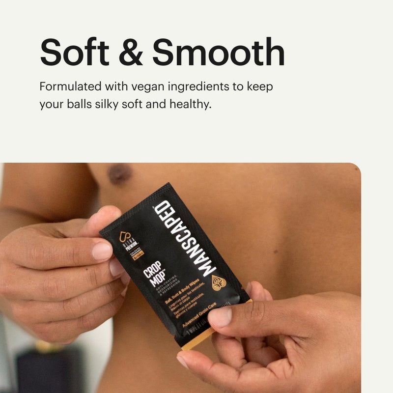 MANSCAPED® Crop Mop® On-The-Go Individually Wrapped Ball Wipes, Anti-Chafing Male Hygiene Body Wipes, Cleaning Wipe Designed for The Male Groin Area with Refreshing and Cooling Aloe Vera, 15 Pack - Image 5