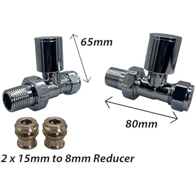 MODERN CHROME STRAIGHT TOWEL RADIATOR VALVES 8MM CENTRAL HEATING TAPS - Image 2