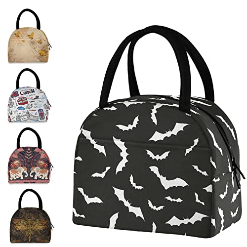 ZzWwR Stylish Bats Halloween Pattern Reusable Lunch Tote Bag with Front Pocket Zipper Closure Insulated Cooler Container Bag for Man Women Work Picnic Travel Beach Fishing - Image 1
