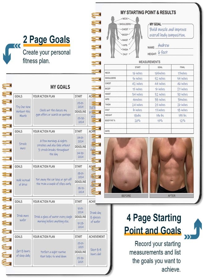 Guirnd Undated Fitness Workout Journal for Men & Women, A5(8.5" x 6.7") Fitness Journal Workout Planner, Workout Log Book Planner for Tracking, Motivating, and Achieving Your Fitness Goals - Black - Image 4