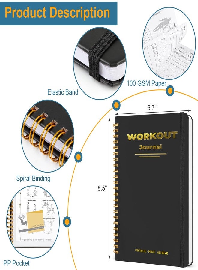 Guirnd Undated Fitness Workout Journal for Men & Women, A5(8.5" x 6.7") Fitness Journal Workout Planner, Workout Log Book Planner for Tracking, Motivating, and Achieving Your Fitness Goals - Black - Image 2