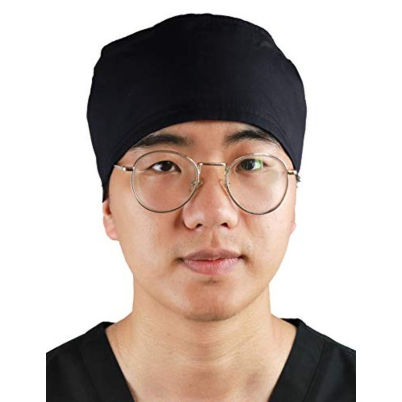Unisex Adjustable Scrub Cap for Healthcare Settings, Cotton Blend with Black Color and Moisture-Wicking Sweatband - Image 3