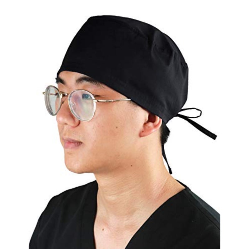 Unisex Adjustable Scrub Cap for Healthcare Settings, Cotton Blend with Black Color and Moisture-Wicking Sweatband - Image 1