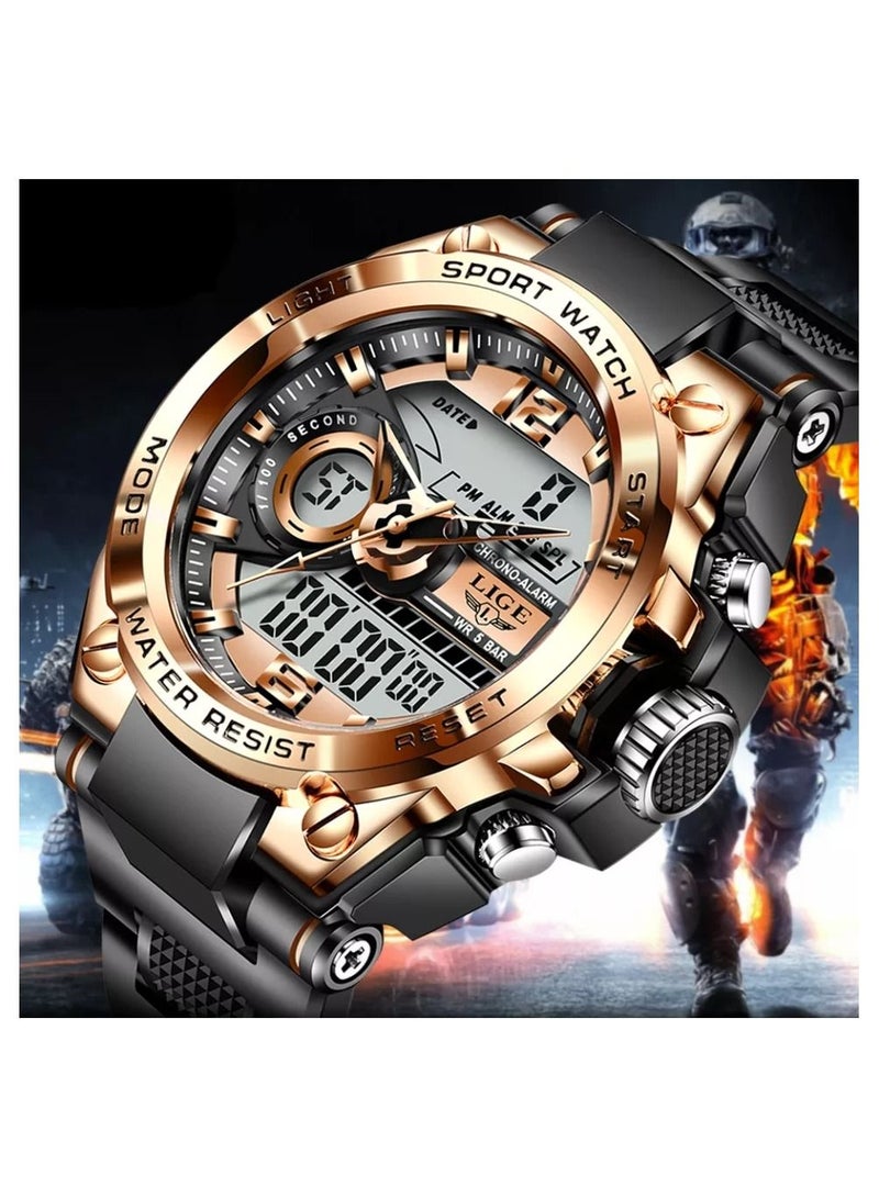 لييج Lige الرياضة الرجال الكوارتز الرقمية ووتش الإبداعية الغوص ووتش للماء المنبه ووتش العرض المزدوج على مدار الساعة - Image 2