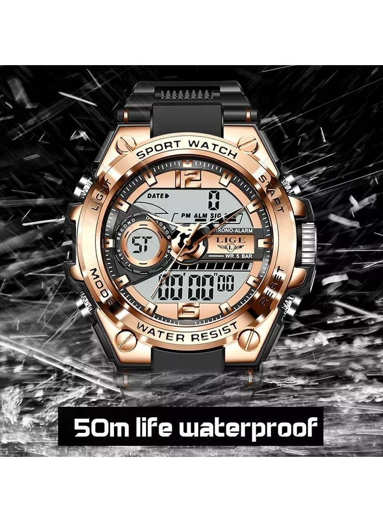 لييج Lige الرياضة الرجال الكوارتز الرقمية ووتش الإبداعية الغوص ووتش للماء المنبه ووتش العرض المزدوج على مدار الساعة - Image 4