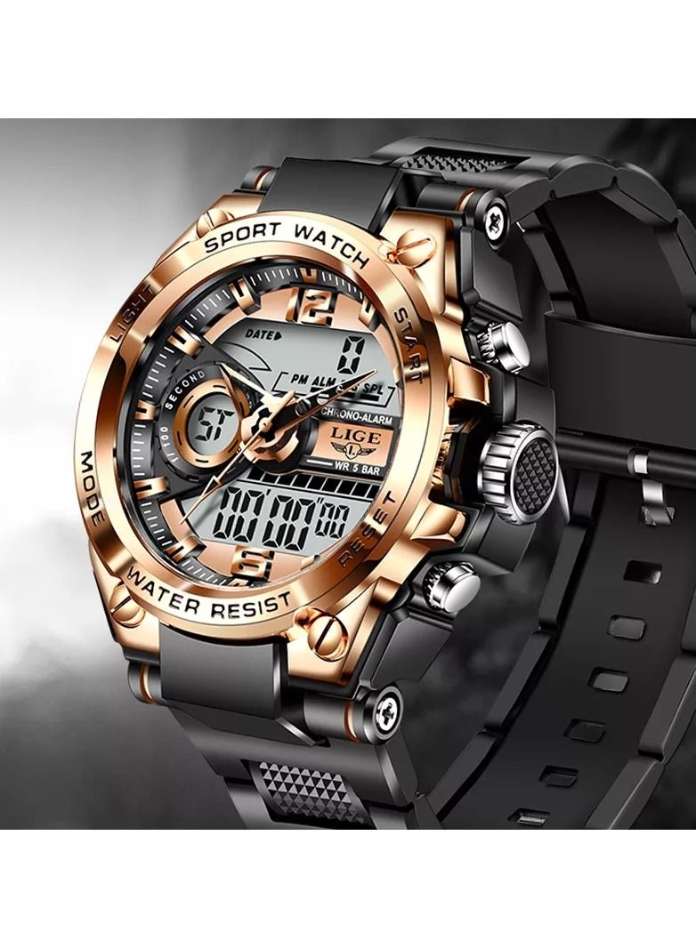 لييج Lige الرياضة الرجال الكوارتز الرقمية ووتش الإبداعية الغوص ووتش للماء المنبه ووتش العرض المزدوج على مدار الساعة - Image 1