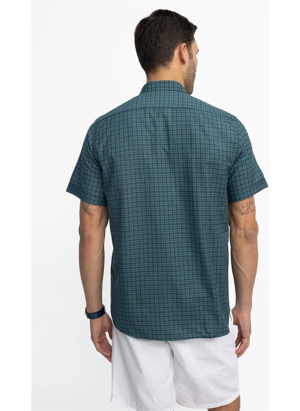 Tudors Classic Fit Short Sleeve Plaid Button Collar Men's Green Shirt