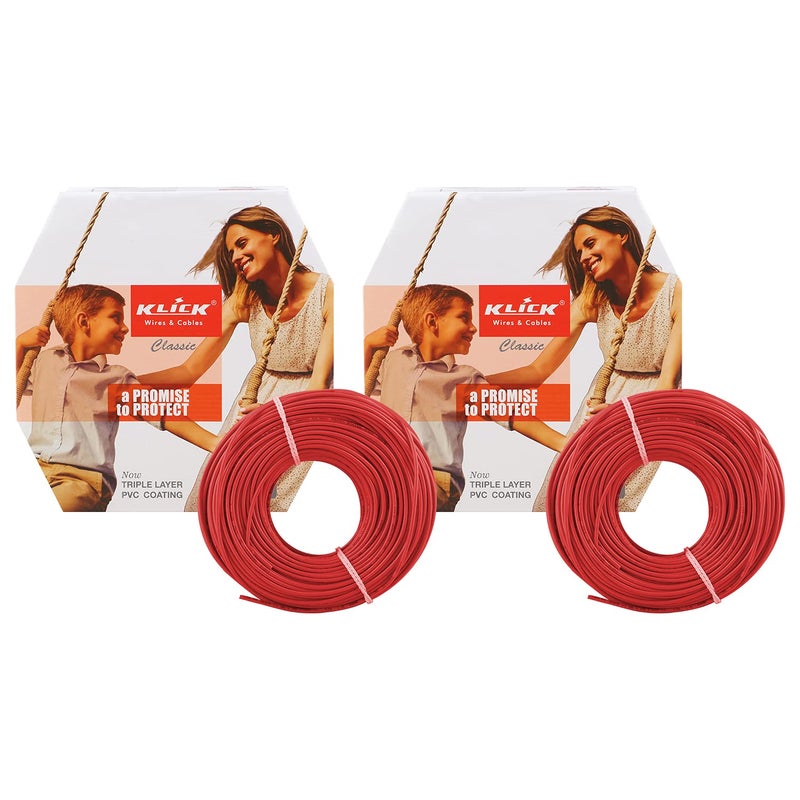 KLICK KLICK Copper Wire with Triple Layer PVC Coating Single Core Flexible Electric Cable for Domestic Industrial Connections 15 mm 90m Long Red 2 Pcs  - Image 1
