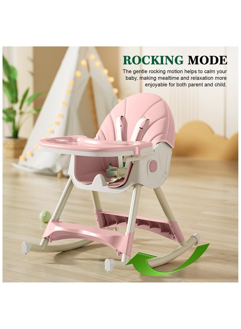 NANAO 4-1 Convertible Baby High Chair,Foldable Kids Feeding Chair | Infant Dining Chair,Toddlers Rocking Chair with Adjustable Height,Recliner Chair & 3 Gears Food Tray for Babies (Pink) - Image 2