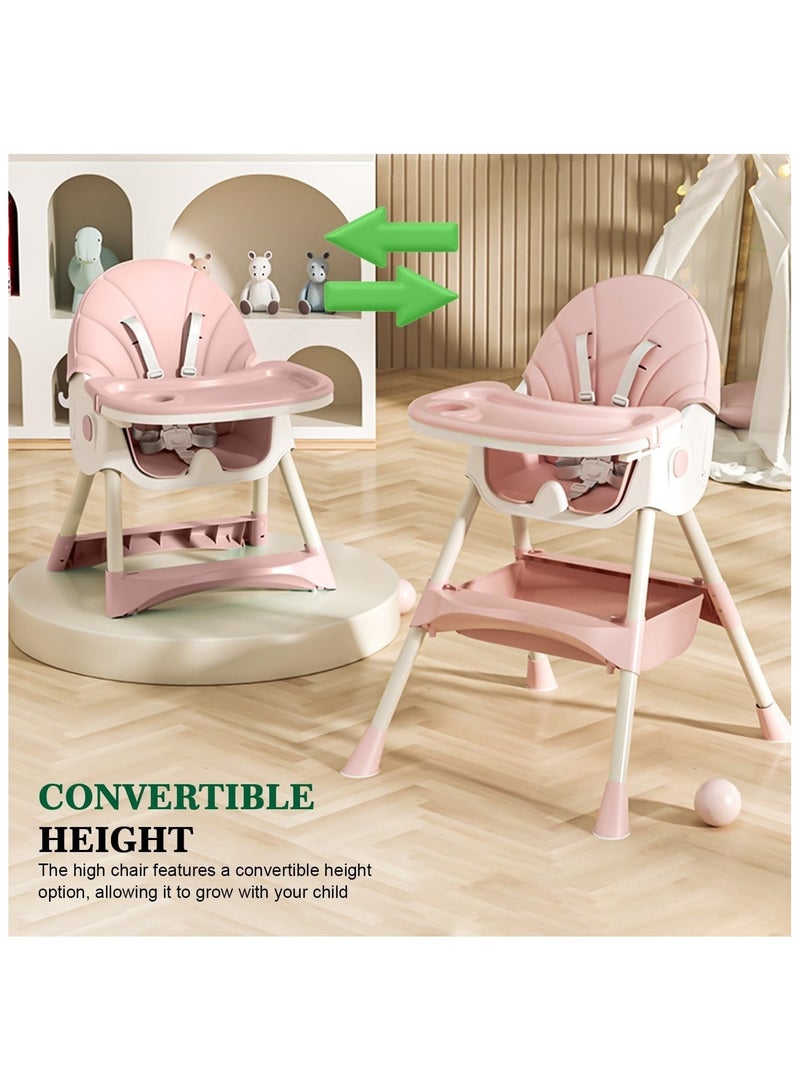 NANAO 4-1 Convertible Baby High Chair,Foldable Kids Feeding Chair | Infant Dining Chair,Toddlers Rocking Chair with Adjustable Height,Recliner Chair & 3 Gears Food Tray for Babies (Pink) - Image 3