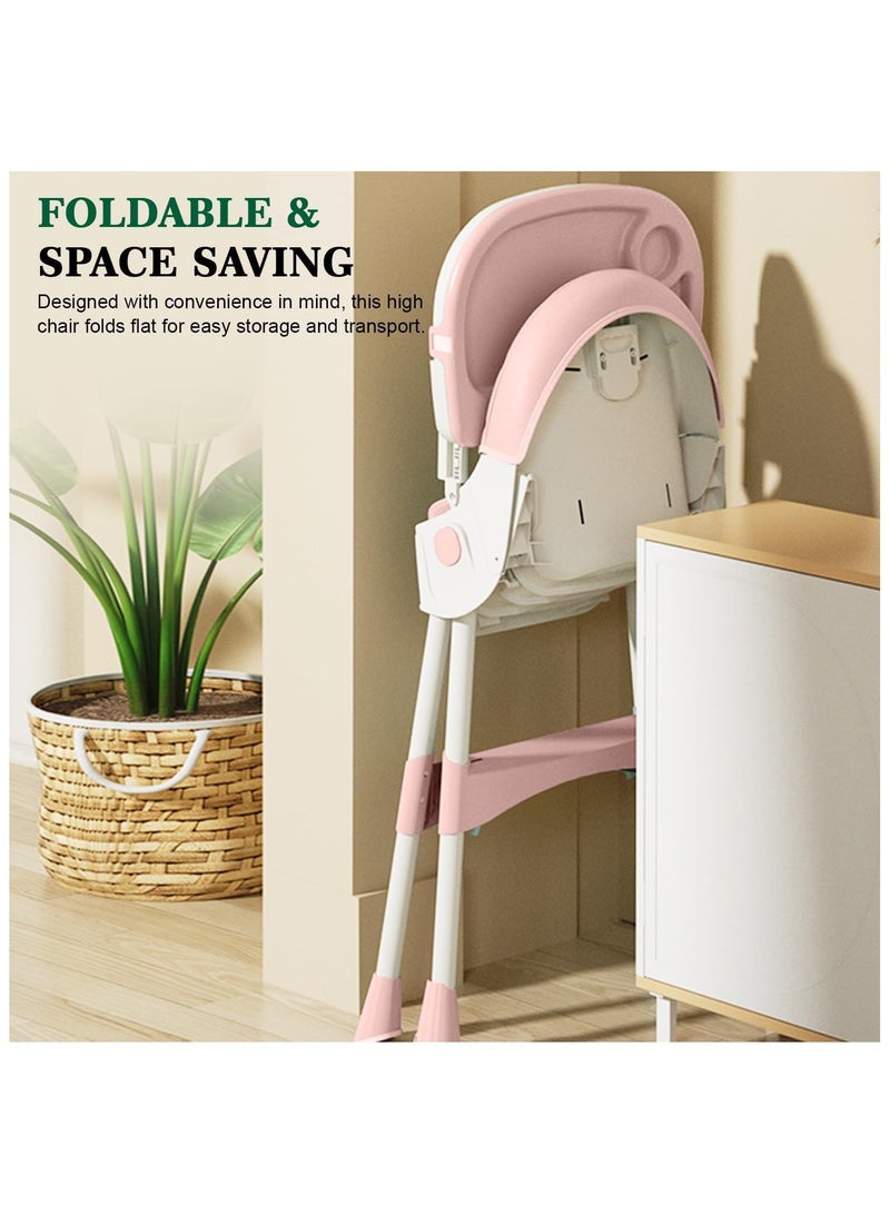NANAO 4-1 Convertible Baby High Chair,Foldable Kids Feeding Chair | Infant Dining Chair,Toddlers Rocking Chair with Adjustable Height,Recliner Chair & 3 Gears Food Tray for Babies (Pink) - Image 5