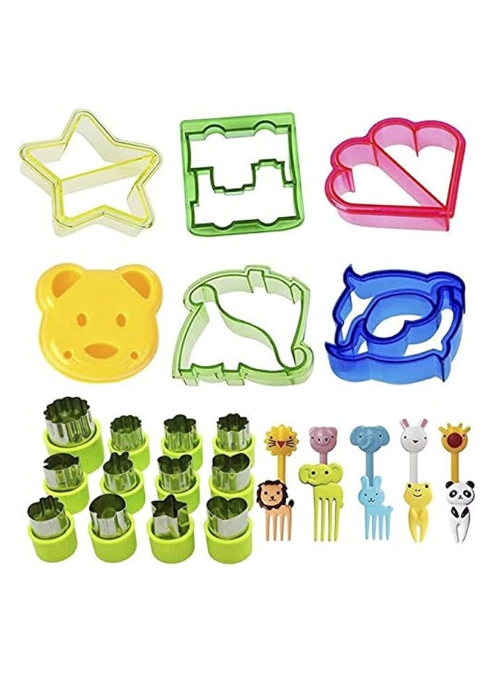 Green Tiger 28Pcs Sandwich Cutters set for Kids, Mini Vegetable Fruit cookie cutters, Sandwich Bread Cutters with 10 Cartoon Toothpicks - Image 1