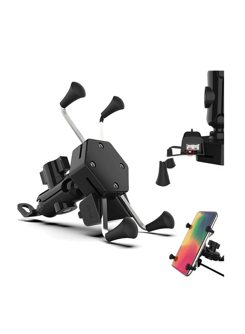 Bike Kit BikeKit X Shape Bike Phone Holder with Waterproof USB Charger 360 Rotatable, Universal Fit Motorcycle Phone Mount - Image 1
