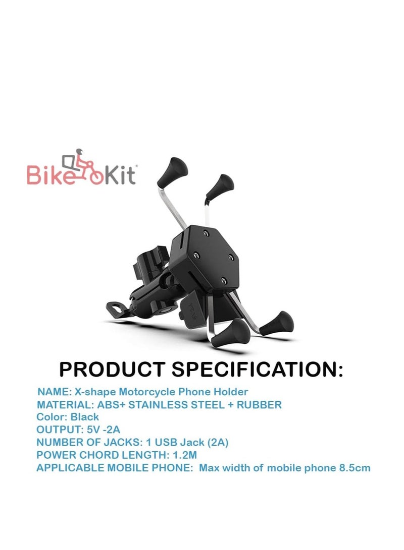 Bike Kit BikeKit X Shape Bike Phone Holder with Waterproof USB Charger 360 Rotatable, Universal Fit Motorcycle Phone Mount - Image 2