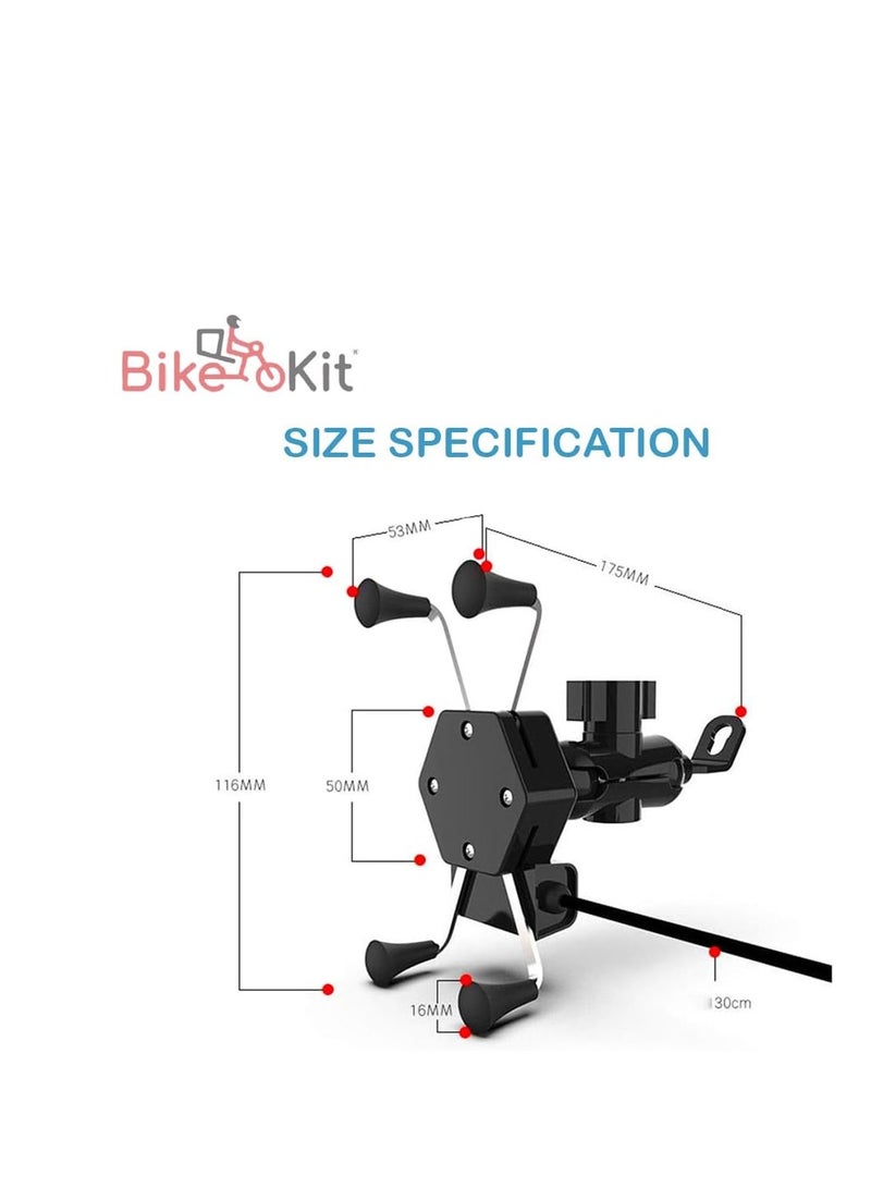 Bike Kit BikeKit X Shape Bike Phone Holder with Waterproof USB Charger 360 Rotatable, Universal Fit Motorcycle Phone Mount - Image 3