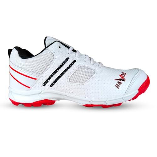 Prokick Havoc Cricket Shoes for Men and Women|Lightweight & Durable Cricket Shoes|PVC Studs Spikes Sports Shoe for Unisex|Synthetic Leather Upper Sports Shoes|EVA Sockliner, White/RED/Black-7 UK - Image 2