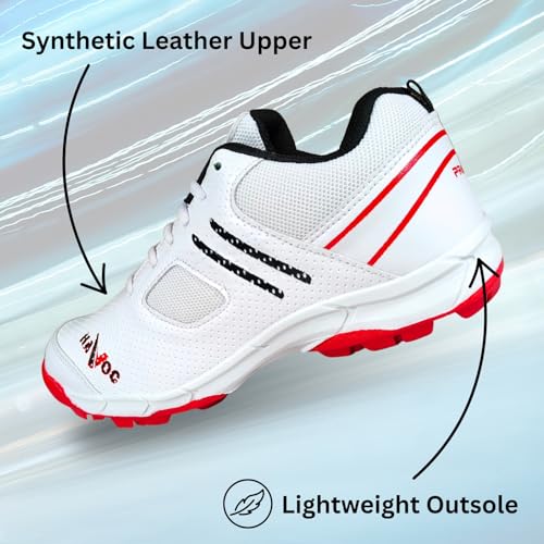 Prokick Havoc Cricket Shoes for Men and Women|Lightweight & Durable Cricket Shoes|PVC Studs Spikes Sports Shoe for Unisex|Synthetic Leather Upper Sports Shoes|EVA Sockliner, White/RED/Black-7 UK - Image 4
