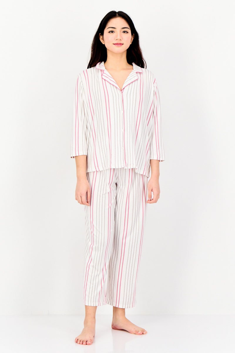 Jones New York طقم نوم نسائي مكون من 2 قطعة بلوزة مخططة وبجامة، متعدد الألوان - Image 1