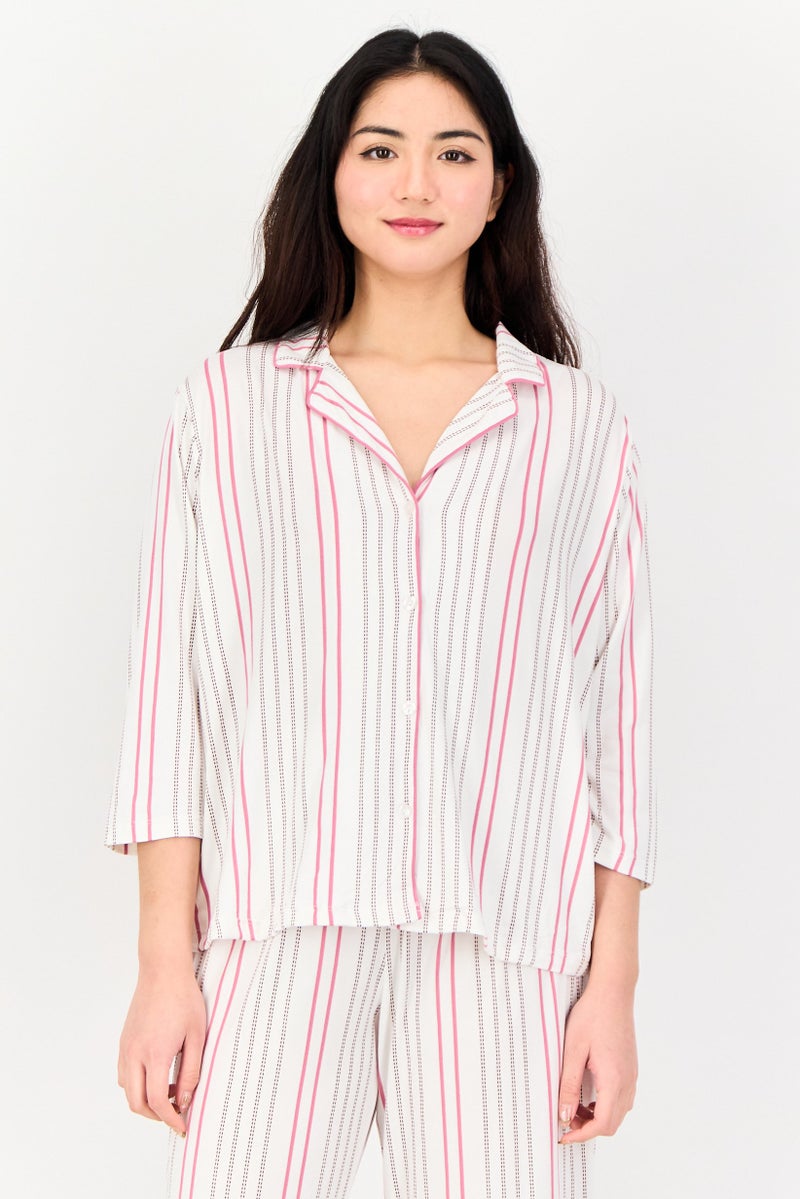 Jones New York طقم نوم نسائي مكون من 2 قطعة بلوزة مخططة وبجامة، متعدد الألوان - Image 2